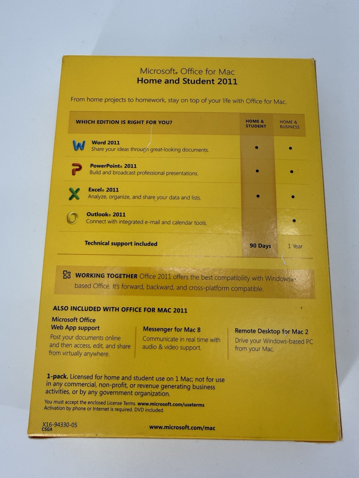 Microsoft Office for Mac Home and Student 2011 Key 1 Owner