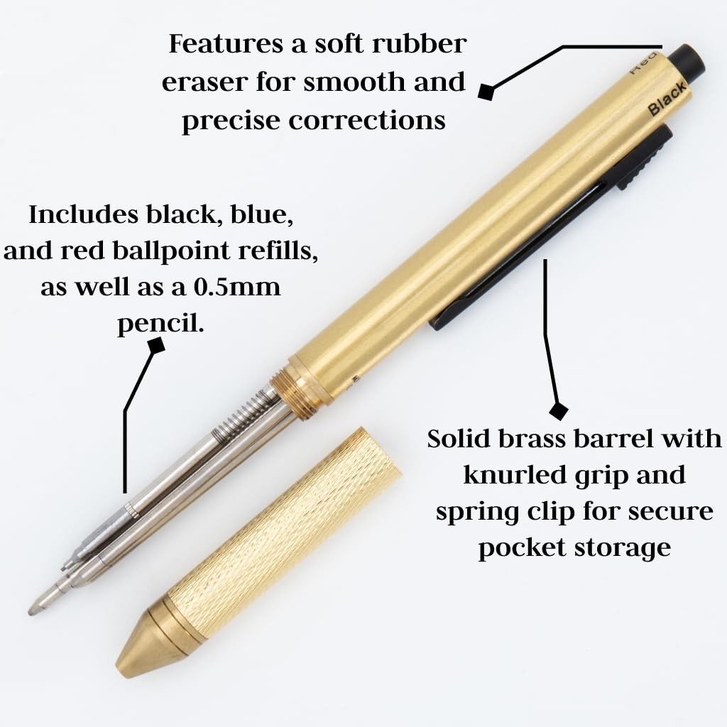 Monteverde Usa Quadro 4-In-1 Multifunction Pen – Brass Finish – Three Ballpoint