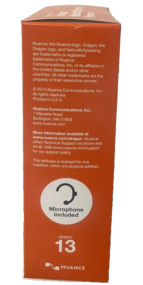 Nuance Dragon Naturally Speaking Premium 13 w/ Microphone Speech Recognition App