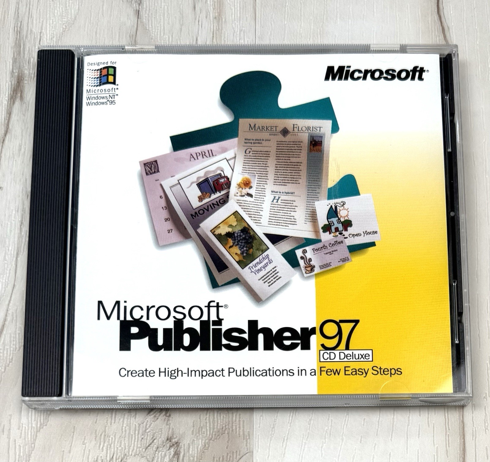 Microsoft Publisher 97 CD Deluxe Desktop Publishing Software Windows NT/95 + Key