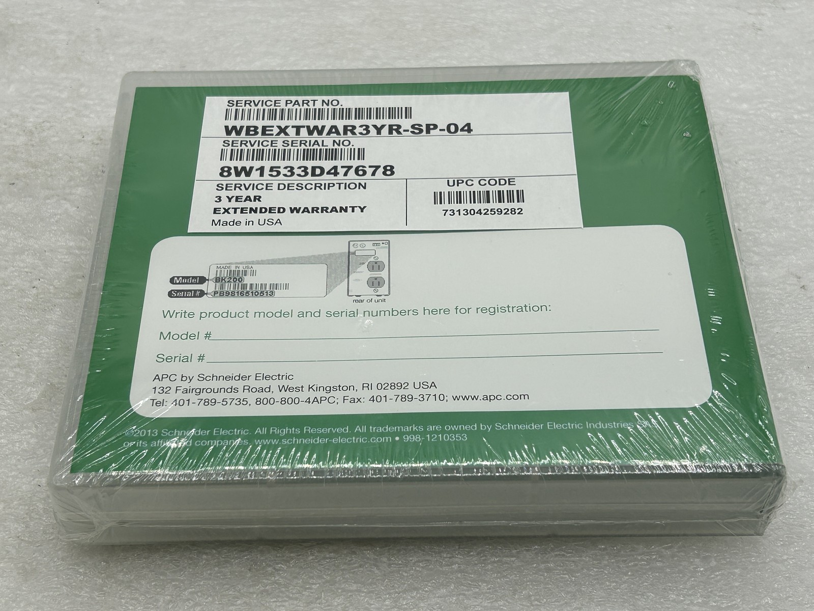 SEALED APC Service Pack 3 Year Extended Warranty WBEXTWAR3YR-SP-04 Service