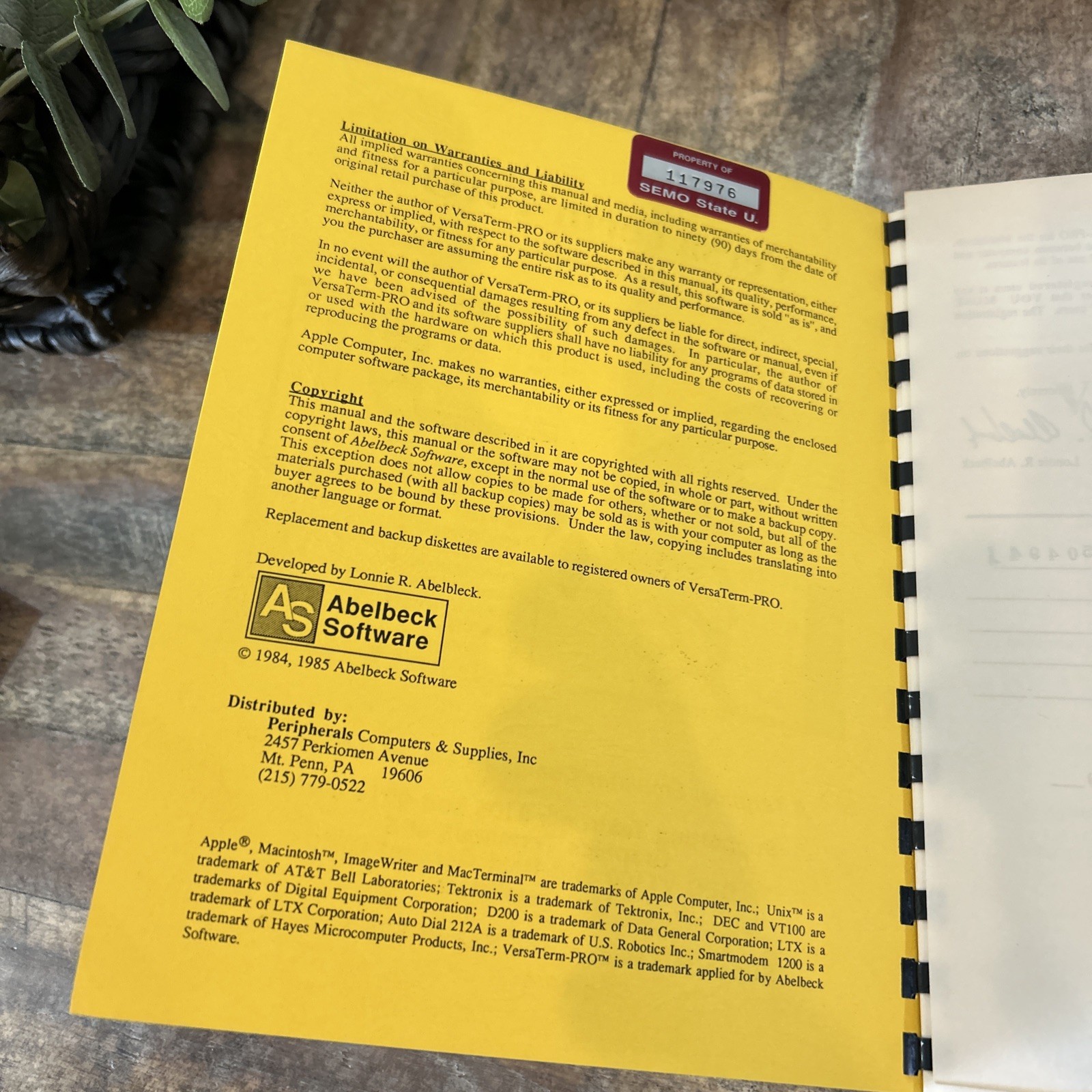 Rare 1985 Versa Term Pro Book with Two Disks Software for Apple
