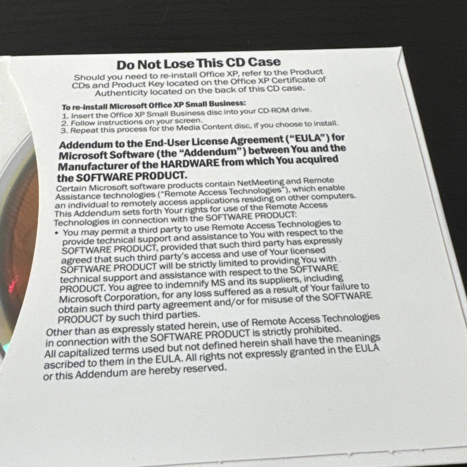 2001 Microsoft Office XP Small Business SBE for Windows Discs w/ Product Key