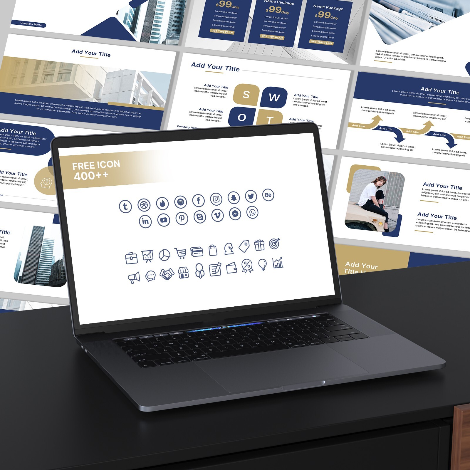 Blue and Gold PowerPoint Template – Minimalist Business Slide Deck