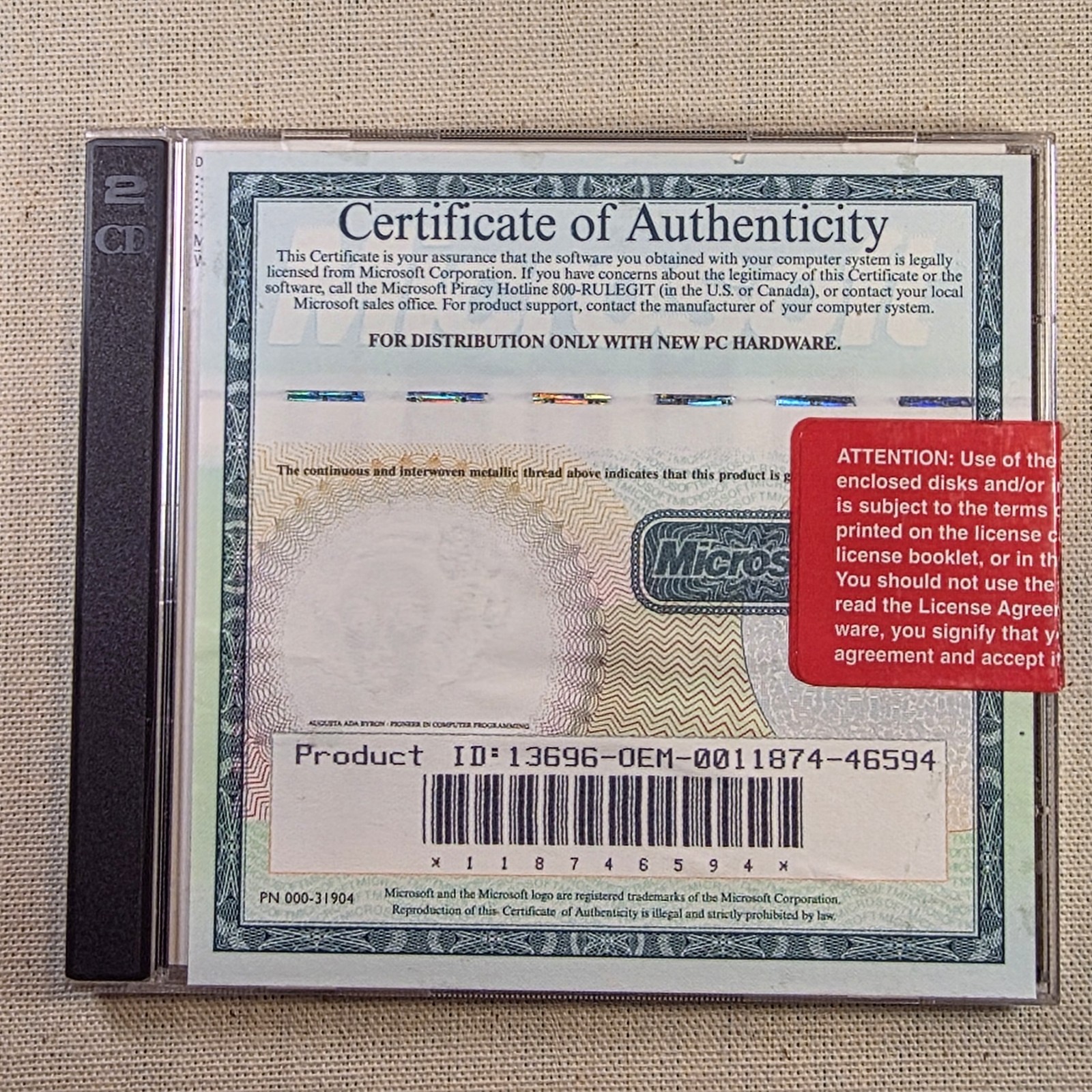 Microsoft Office Professional 95 w/ Bookshelf OEM COA + 2x Disc 2 (No Disc 1)