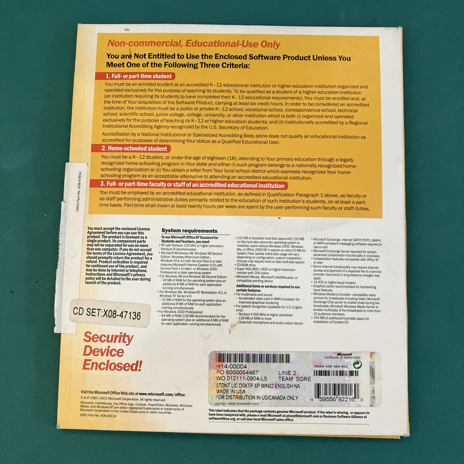 MICROSOFT OFFICE XP STANDARD SOFTWARE – STUDENTS & TEACHERS 2002 VERSION Windows