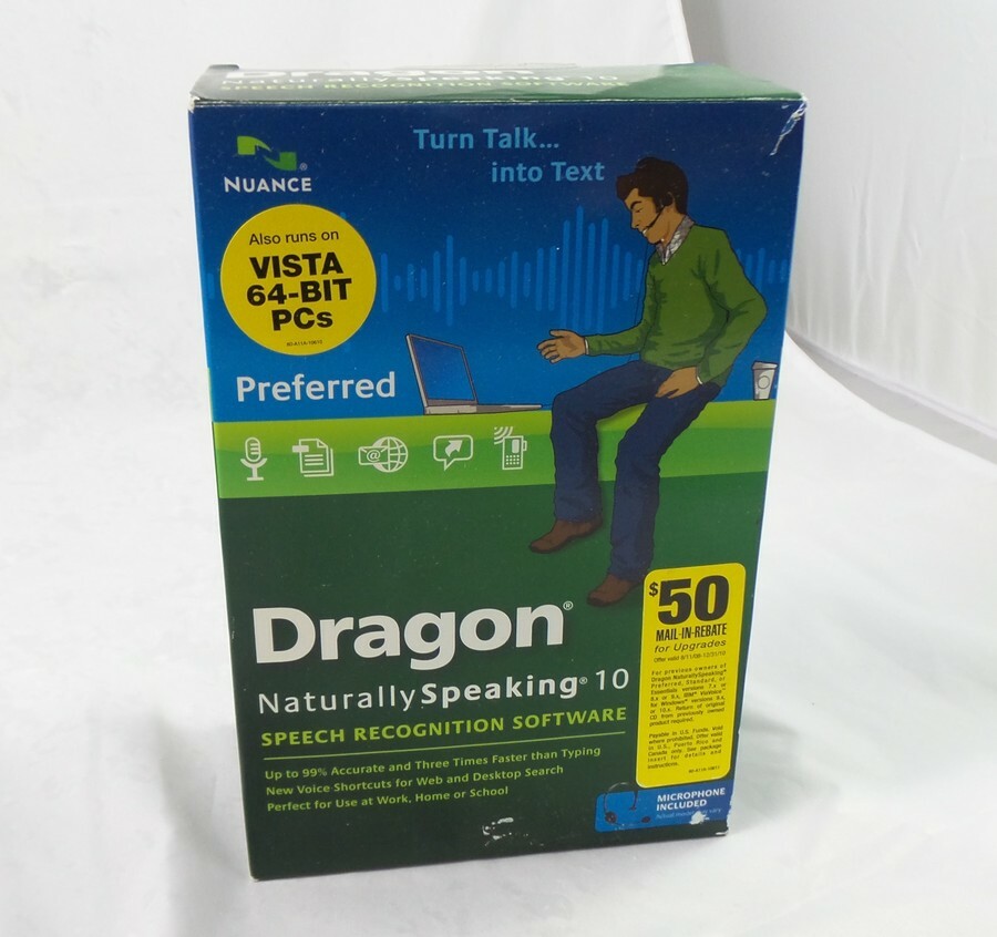 Boxed Nuance Dragon NaturallySpeaking 10 Preferred Speech Recognition Software