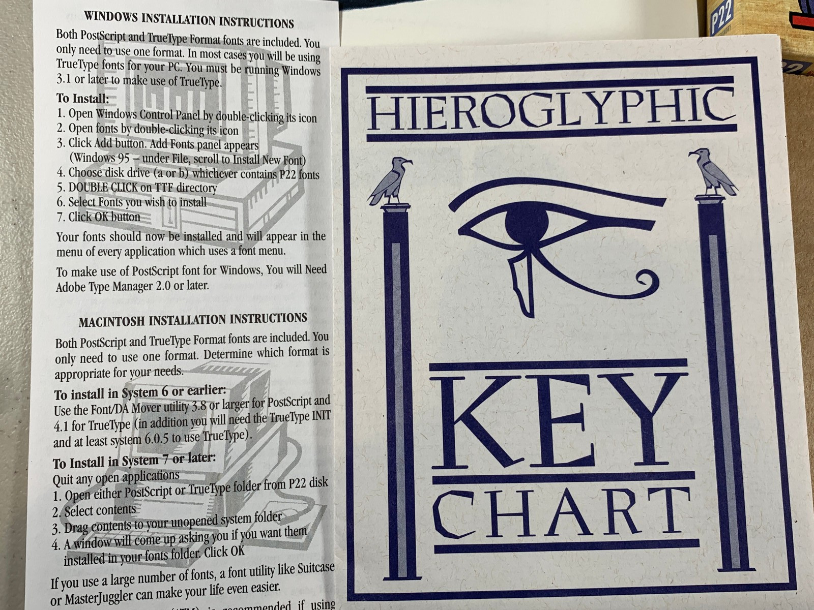 1997 P22 Foundry Hieroglyphic Computer Font Version 2.0 Windows 3.1 or Later