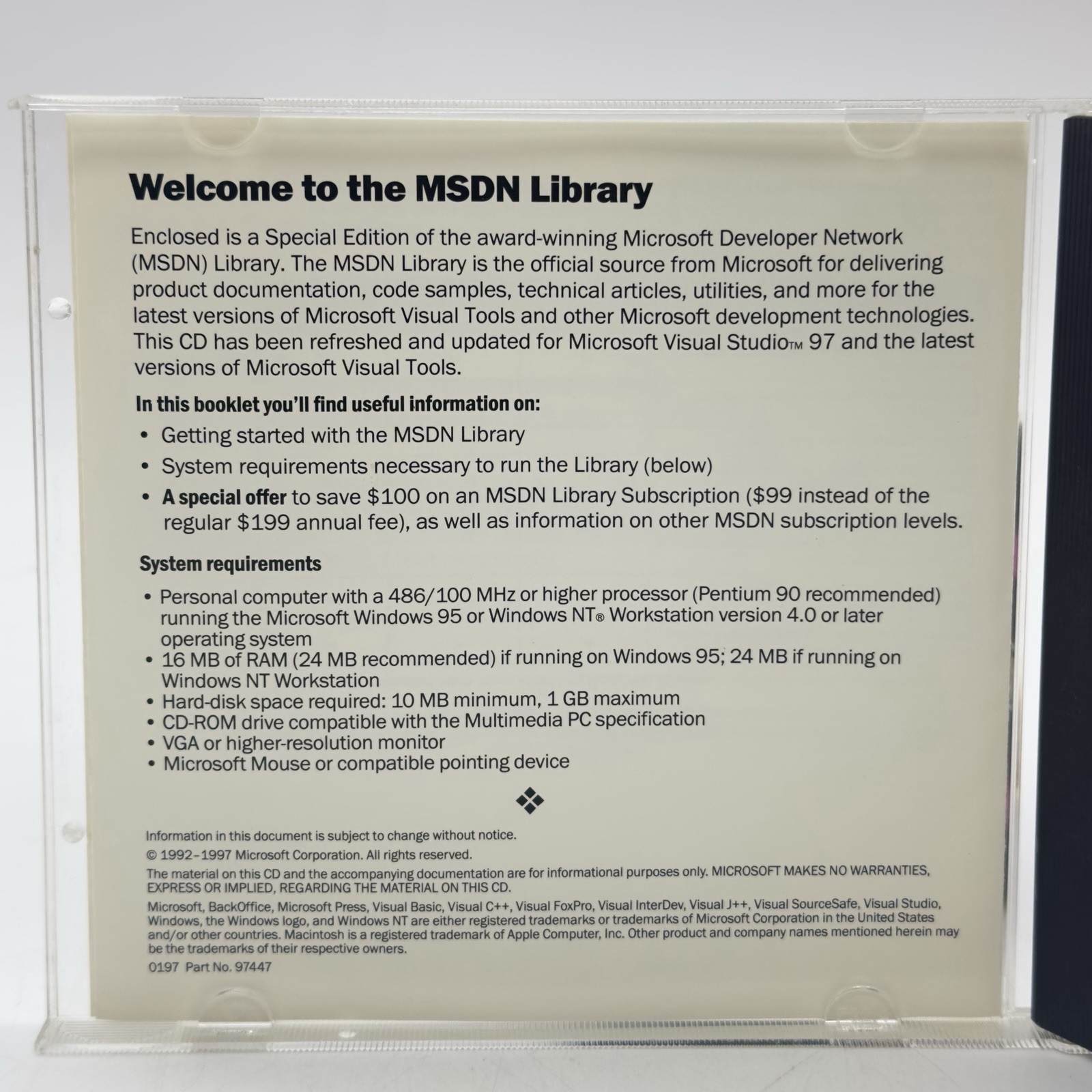 Microsoft Developer Network Library Visual Studio 97 Special Edition SHIPS FREE