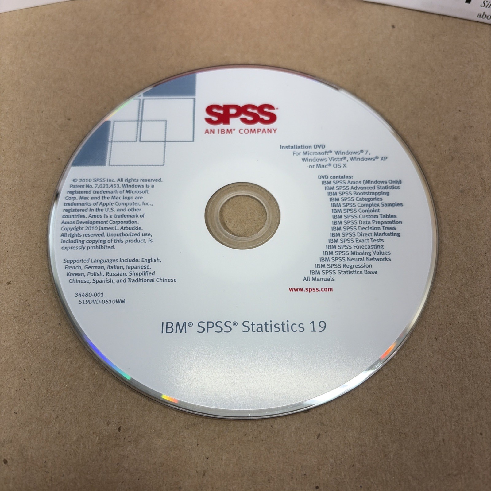 IBM SPSS Statistics Version 19 Vintage Software DVD & Manuals NO KEY
