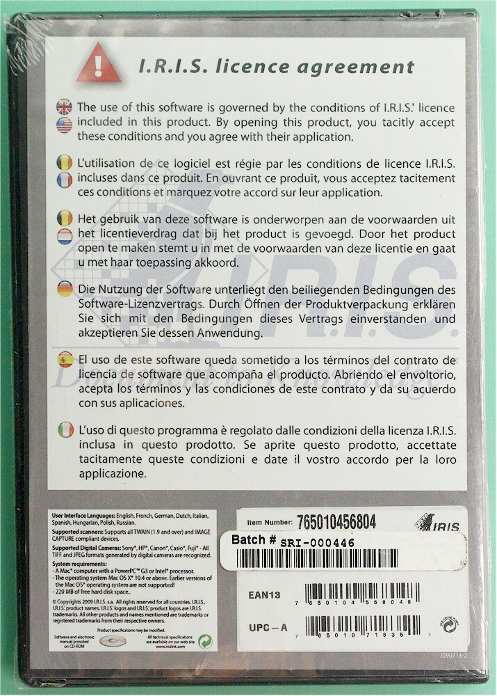NEW I.R.I.S. Inc Readiris Corporate 12 OCR Software for MAC