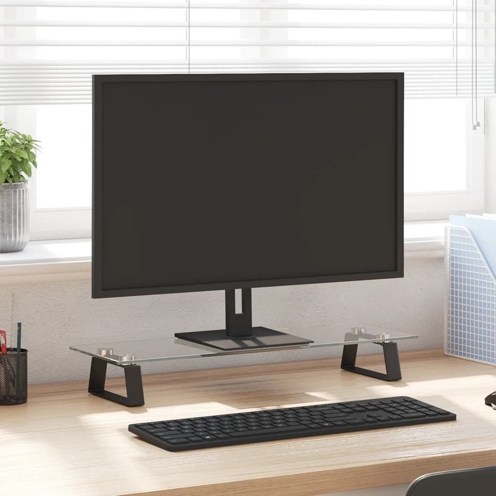 Monitor Stand Black 23.6″x7.9″x3.1″ Tempered Glass and Metal