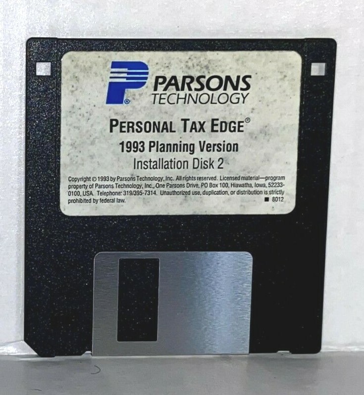 Parsons ® Technology Personal Tax Edge- Windows Disc 1&2–3.5″ Floppy 1993-LIL-A