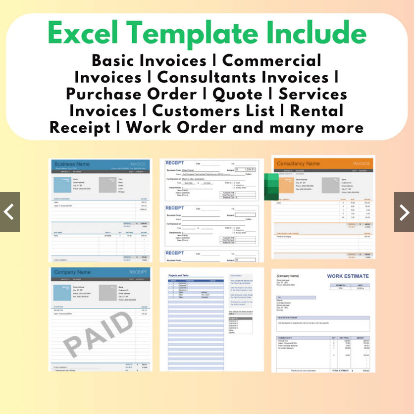 32 Set Invoices Excel Template Auto Calculation Invoices Purchase Order Quote