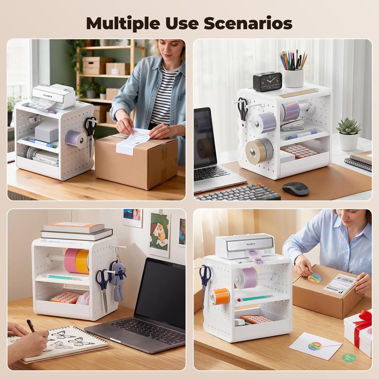 4×6 Thermal Label Holder, 5-in-1 Sticker Holder with 3-Tier Shelf, Drawer, Ho…