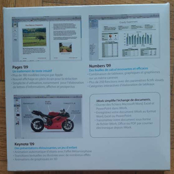 Apple iWork 09 Mac OS X Macbook Pro Air Software DVD Manuals English French