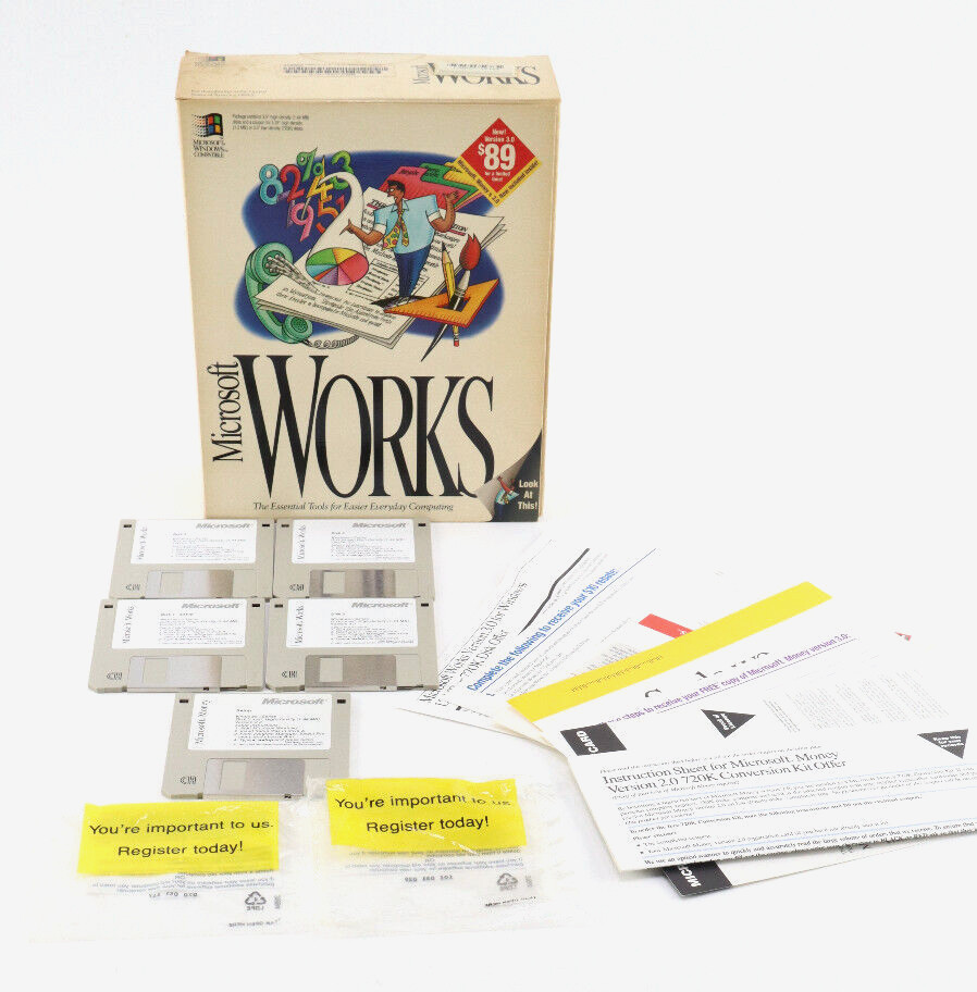 Microsoft Works 3.0 For MS-DOS and Windows 3.1 Vintage 3.5” Disks