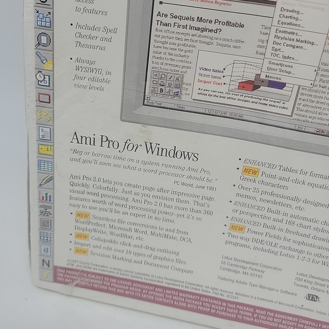 NOS Lotus Ami Pro Version 2.0 Amipro Word Processor / Vintage PC Windows 1991
