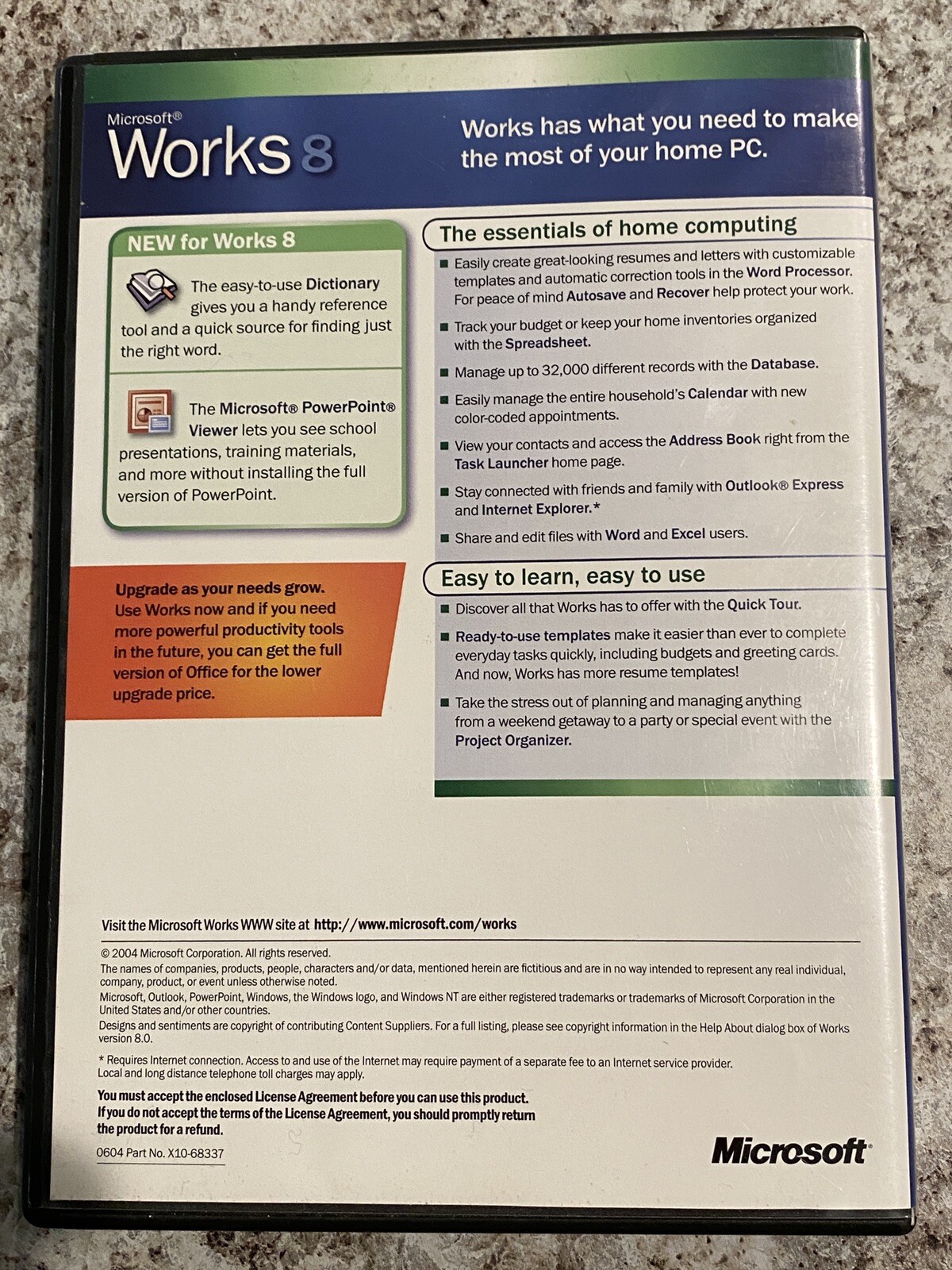 MICROSOFT WORKS 8 Office Business 2004 Home PC Windows Software Suite CD #AP46