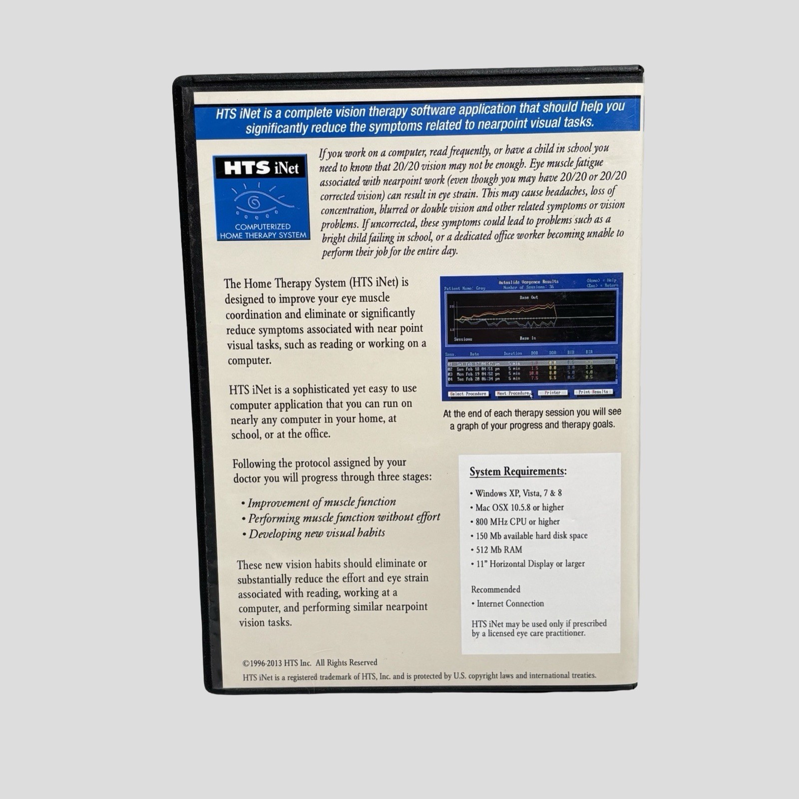 HTS iNet Computerized Home Vision Therapy CD-ROM Eye Strain Exercises Windows XP