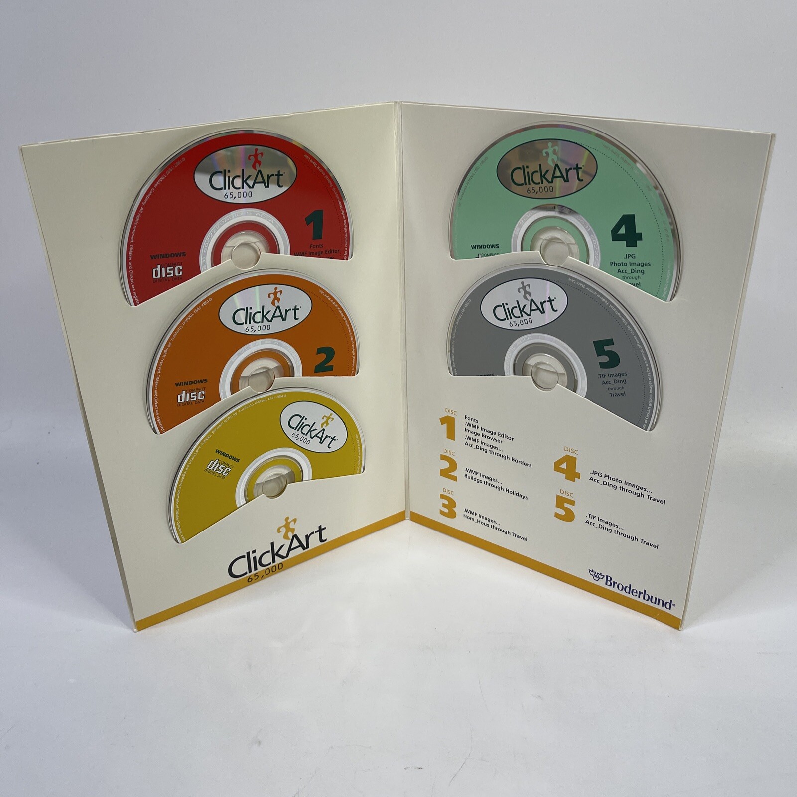 Vintage Broderbund ClickArt 65000 Image Pak Clip Art 5 CDs