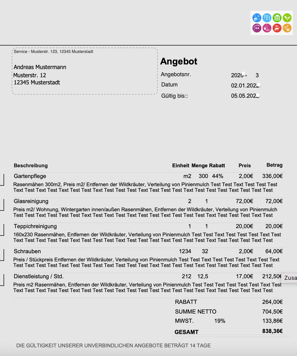 Rechnungsprogramm Rechnungen Produkte Lagerverwaltung Dienstleistung Mac Windows