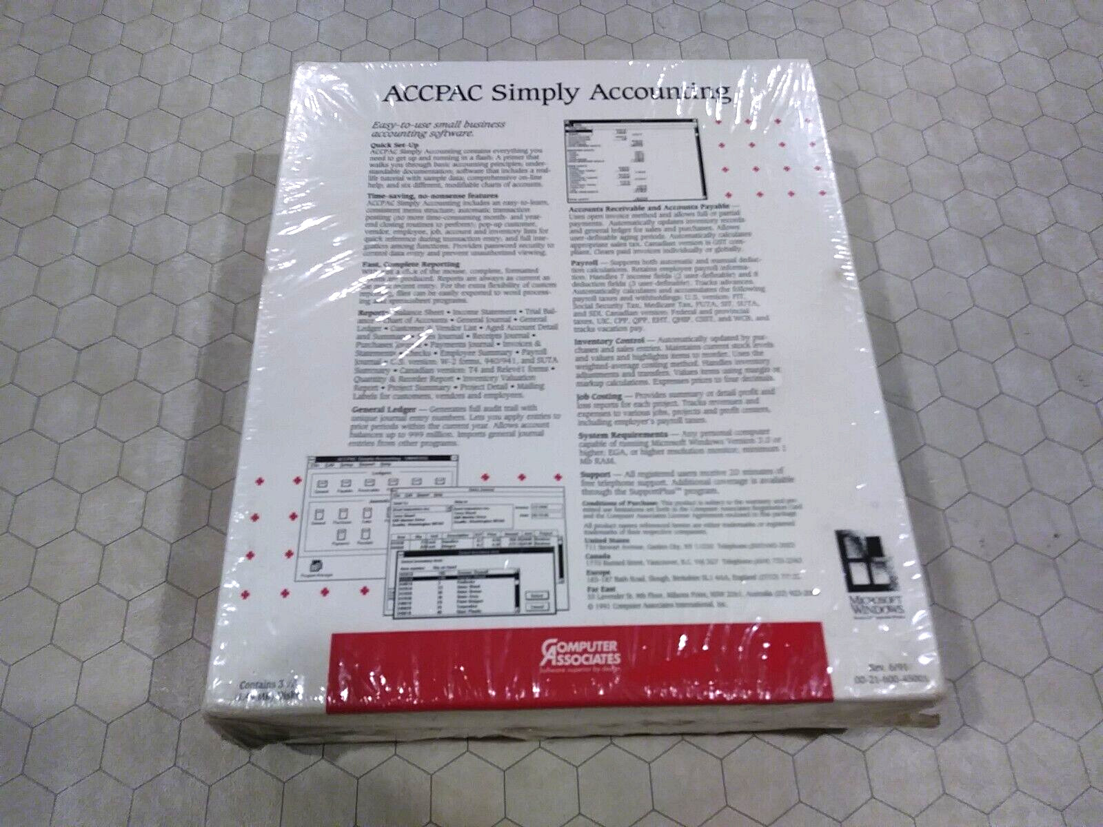ACCPAC Simply Accounting for Windows, Computer Associates, 1991 Demo Copy SEALED