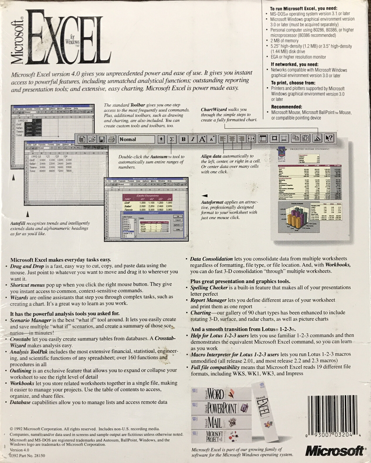 FACTORY SEALED! Microsoft Excel 4.0 for Windows Box Set! PROMO SAMPLE 1992! NEW!