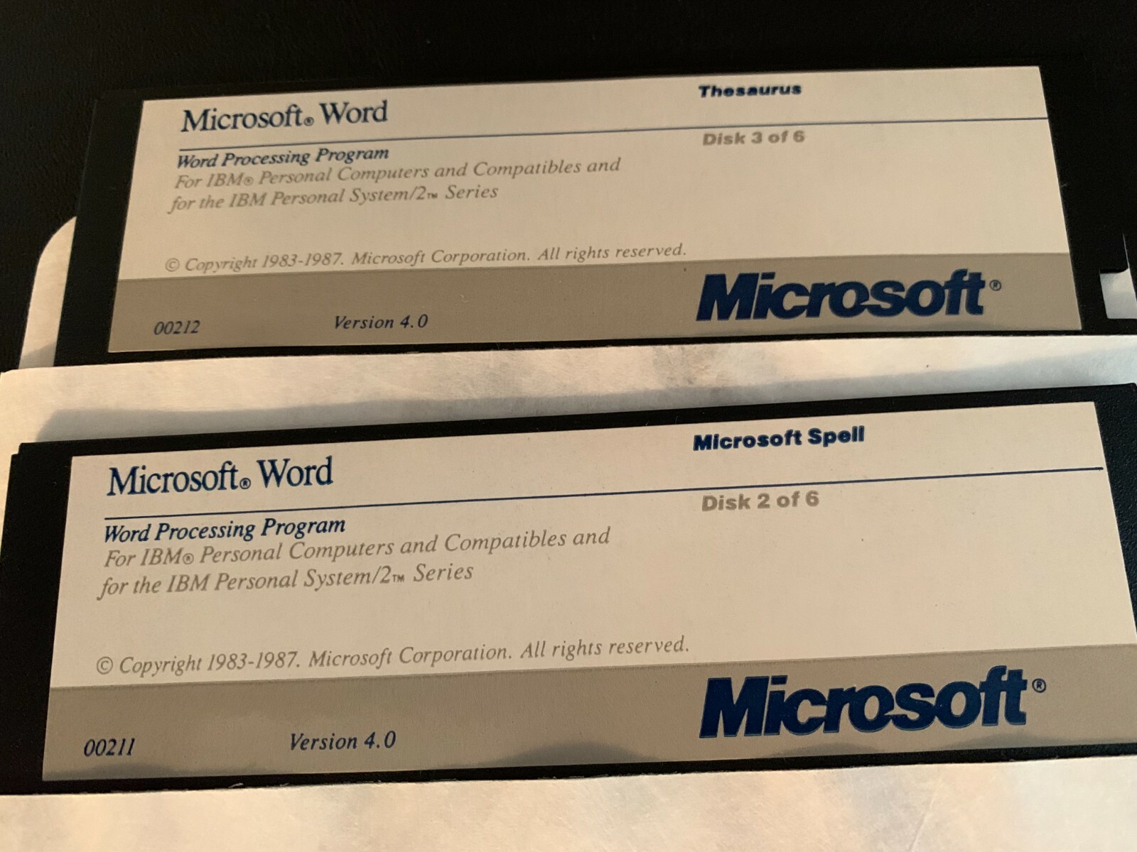 1987 MICROSOFT WORD VER 4 FOR IBM PERSONAL COMPUTERS SYSTEM 6 FLOPPY DISKS