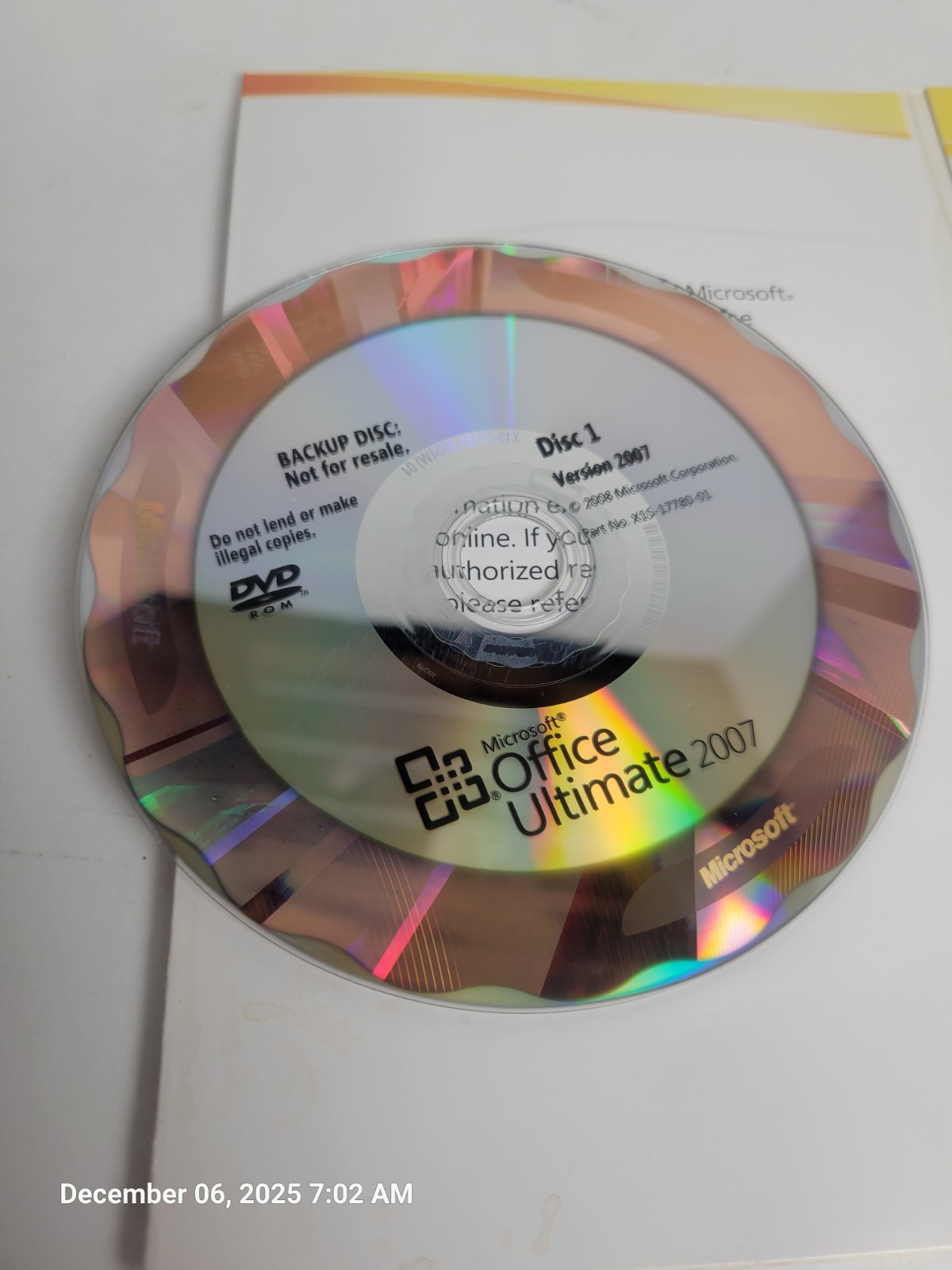 Microsoft Office Ultimate 2007 Genuine Backup Discs + Original Mailer & COA