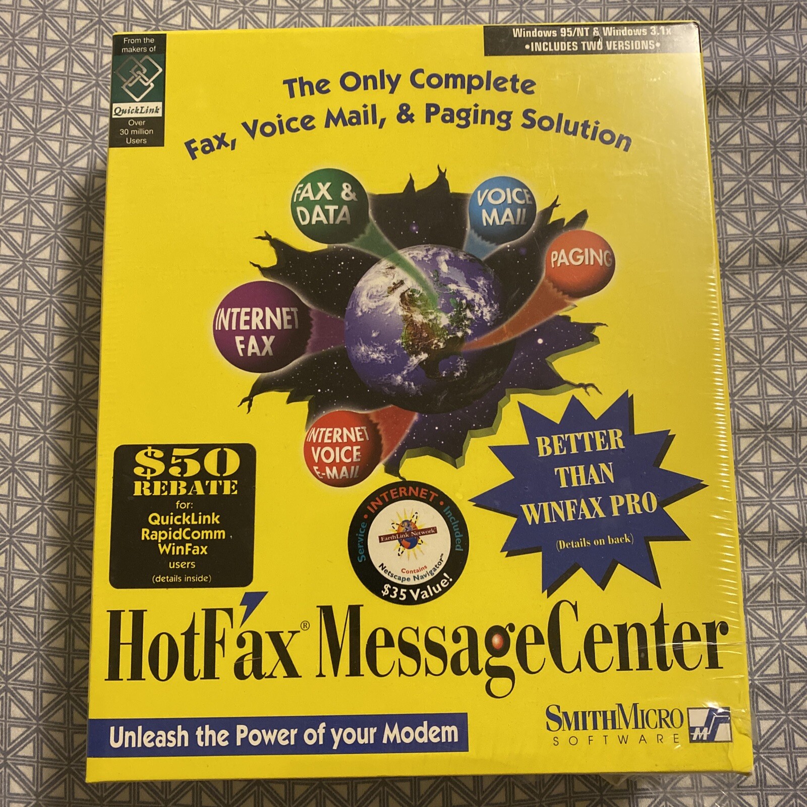 Vintage HotFax Message Center Two Versions Windows 95/NT & Windows 3.1x 1998 NIB