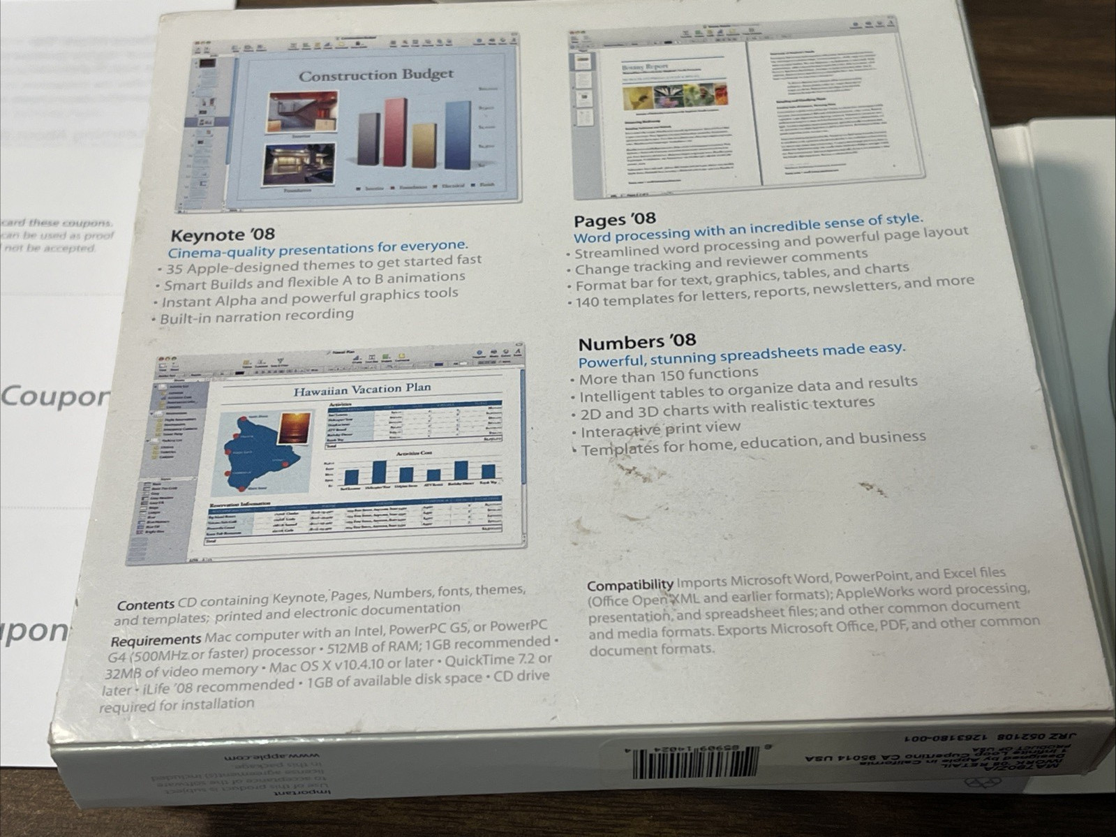 Apple Mac iWork ’08 Includes Keynote, Pages, Numbers Box Inserts
