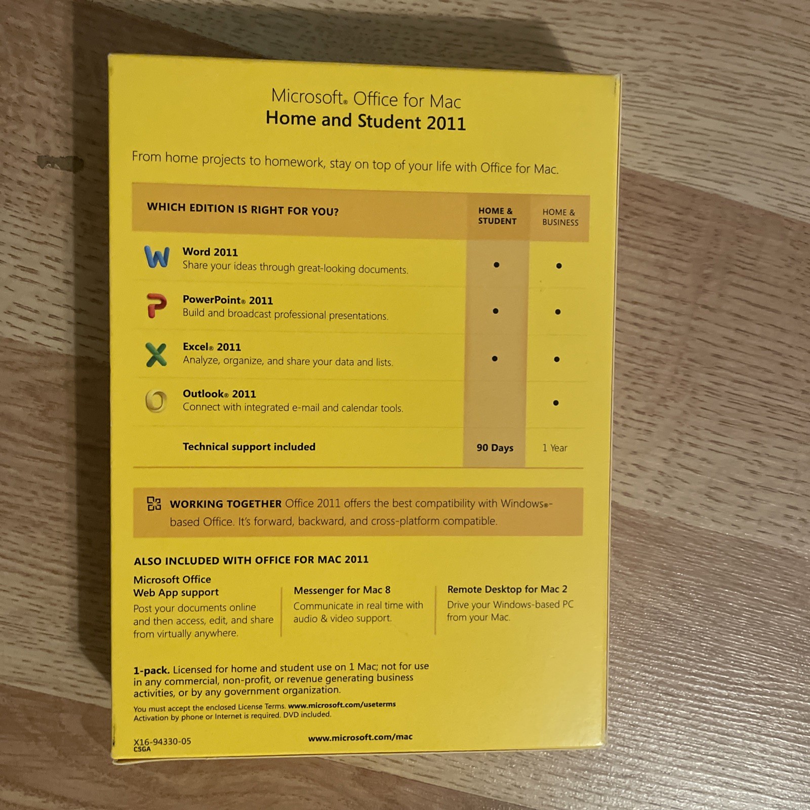 Microsoft Office for Mac 2011 Home & Student – Product Key Cd