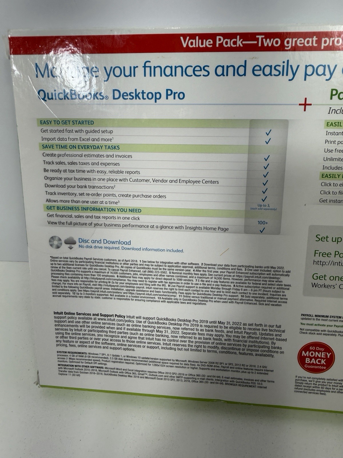 INTUIT QUICKBOOKS DESKTOP PRO 2019 W/PAYROLL ENHANCED FACTORY SEALED