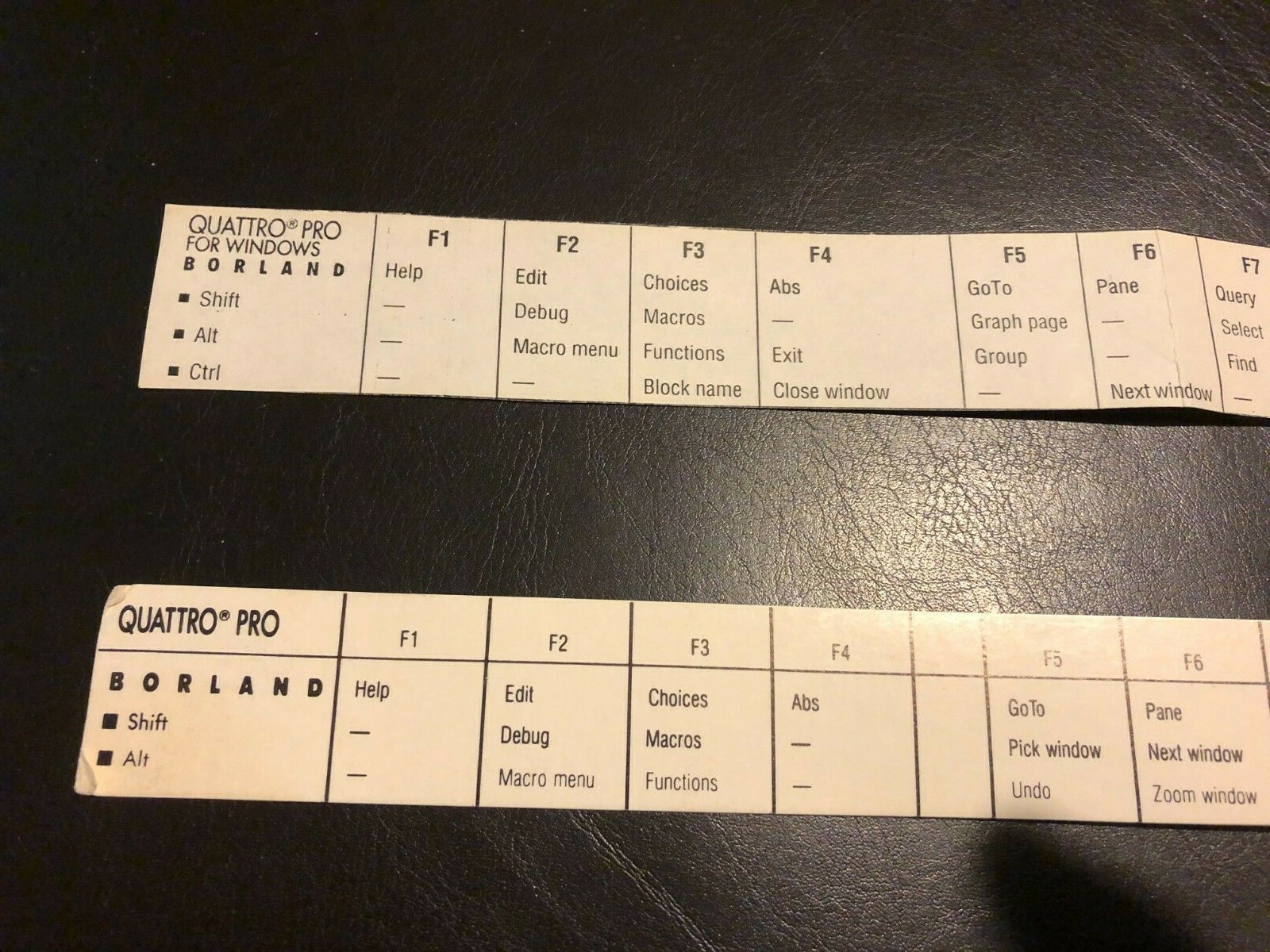 Vintage QUATTRO PRO Personal Computer Key Keyboard Overlay Template BORLAND