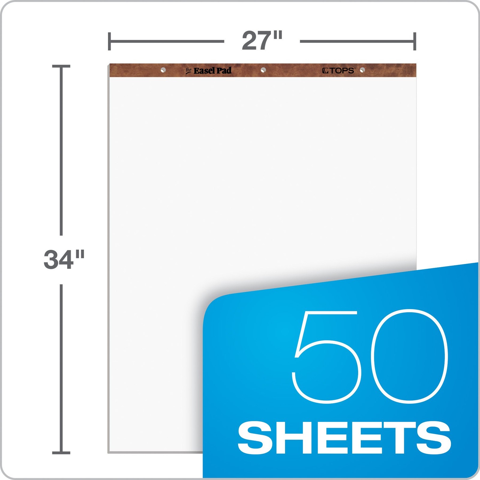 Tops Standard Easel Pads 3-Hole Punched 27 X 34 Inch Plain White 50 Sheets/Pad