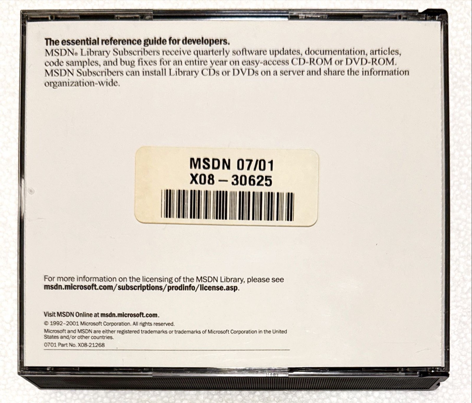 Microsoft MSDN Library July 2001, 1-DVD & 3-CD Set – Excellent