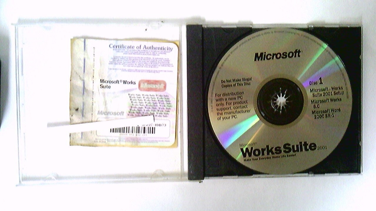 MICROSOFT~WORKS SUITE~2001~INSTALLATION DISCs~1 & 6~with Product Key