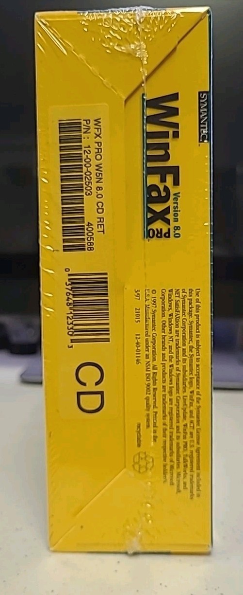 WINFAX 1997 Symantec Hassle-Free Faxing Version 8.0 Pro 95/NT SEALED!