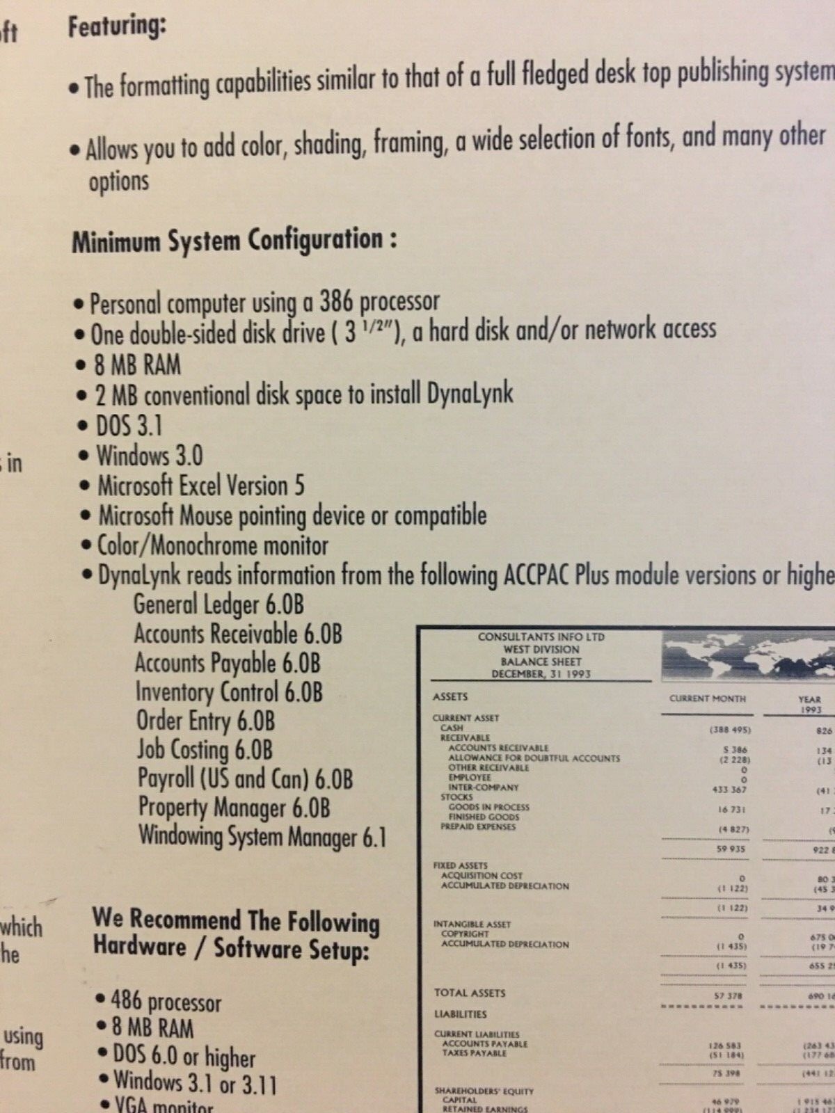 $1295 ACCPAC Plus Add-In Reporting. DynaLynk for Excel .