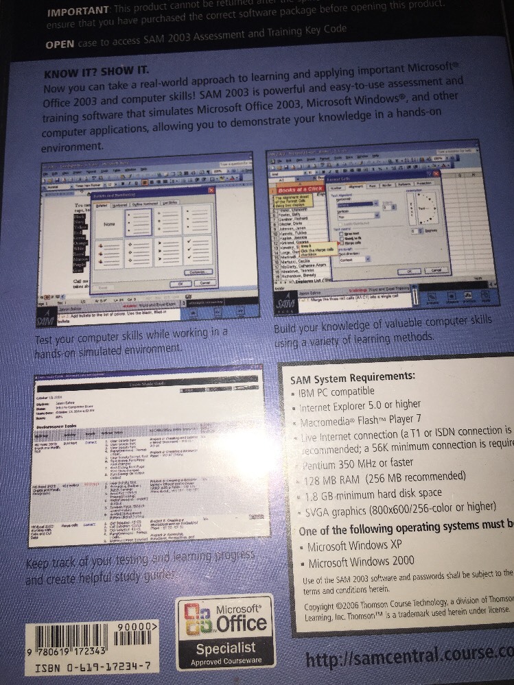 SAM 2003 Microsoft Office Training CD’s by Thomson Course Technology