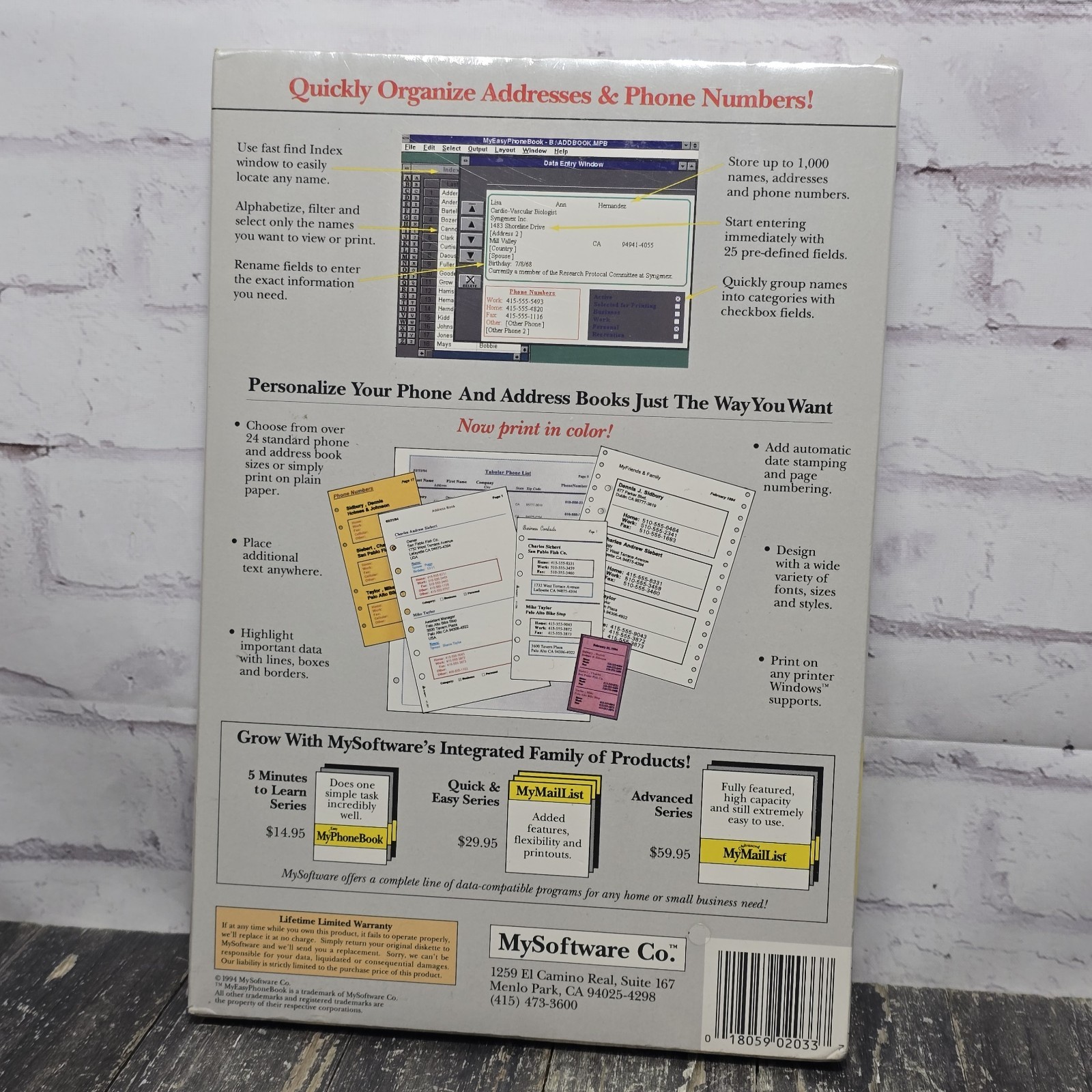 NEW My Phone Book for Windows Vintage 1994 My Software Co. Floppy Disk