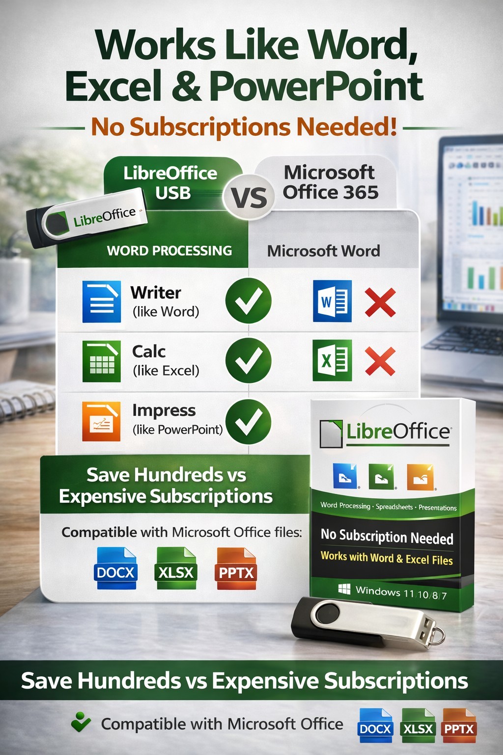 LibreOffice USB No Subscription Office Suite Word Excel PowerPoint Alt | Easy