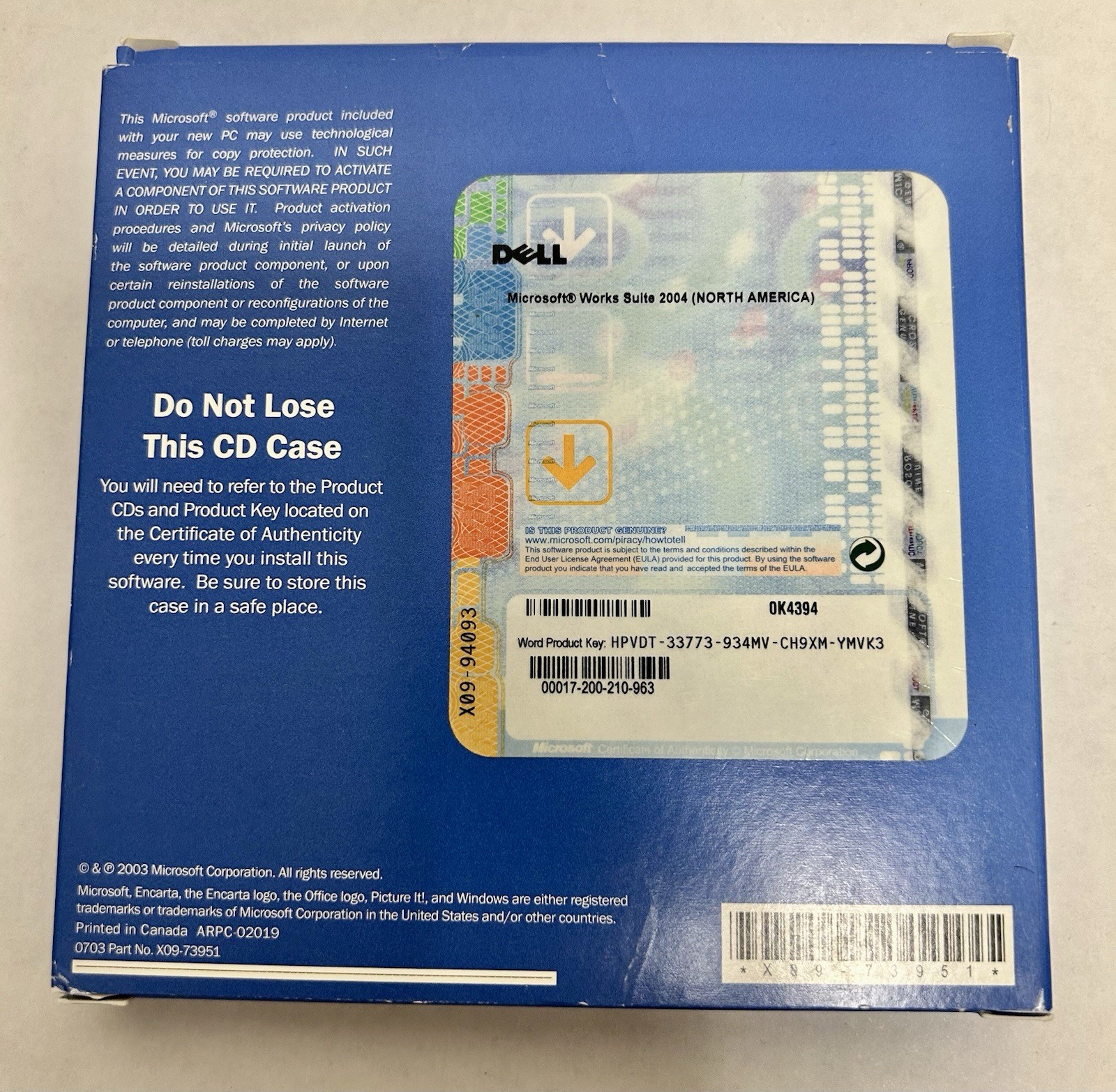 Microsoft Works Suite 2004 Office Software CD for Windows Word Money Encarta