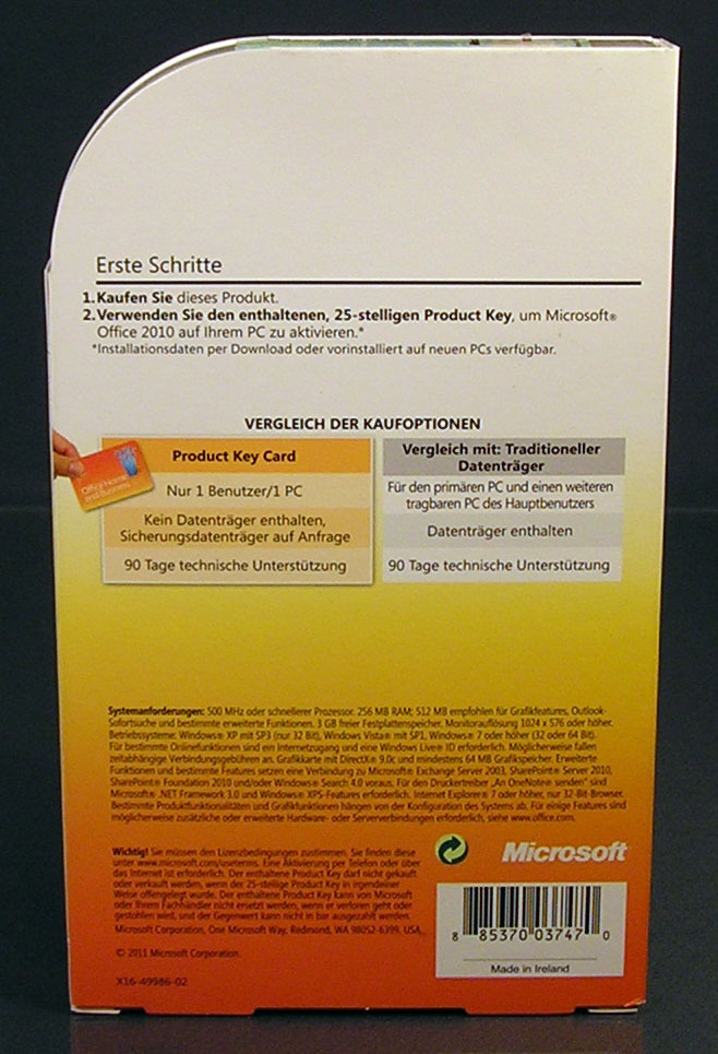 Microsoft Office Home and Business 2010 Full Version Box PKC 32/64-Bit German Original Packaging