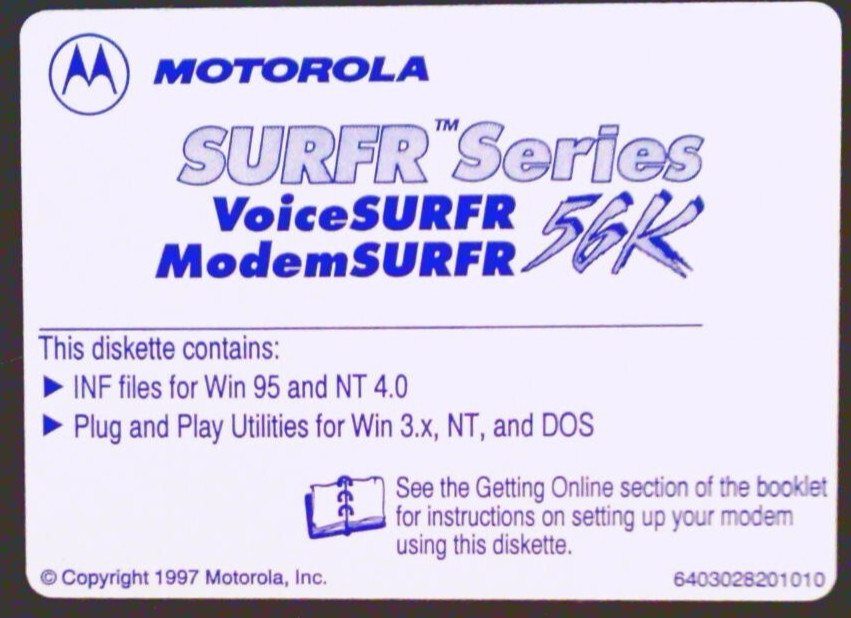 ✅ Motorola~ModemSURFR~56K~1997~3.5″ Floppy Disk
