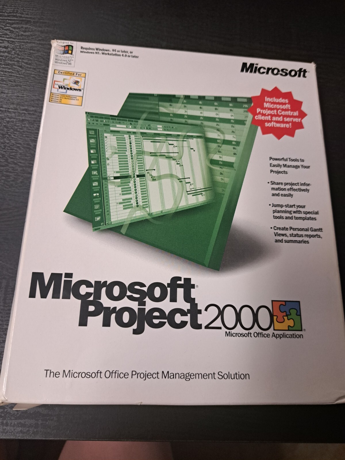 MICROSOFT PROJECT 2000 INCLUDES PROJECT CENTRAL CLIENT AND SERVER SOFTWARE
