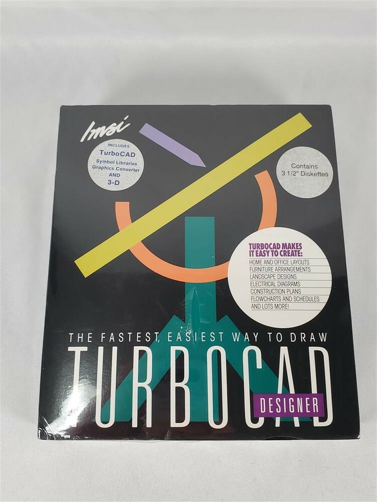 TurboCad Designer 1990s Software 3.5″ Floppy Disks *Factory Sealed Box* IMS, Inc