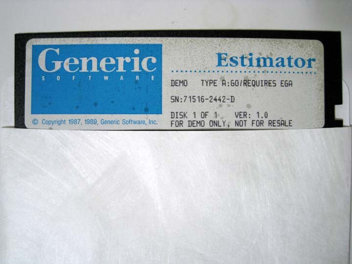 Generic Software ® Estimator 1.0 PC-DOS IBM-PC One 5.25″ Floppy Disk © 1989 New
