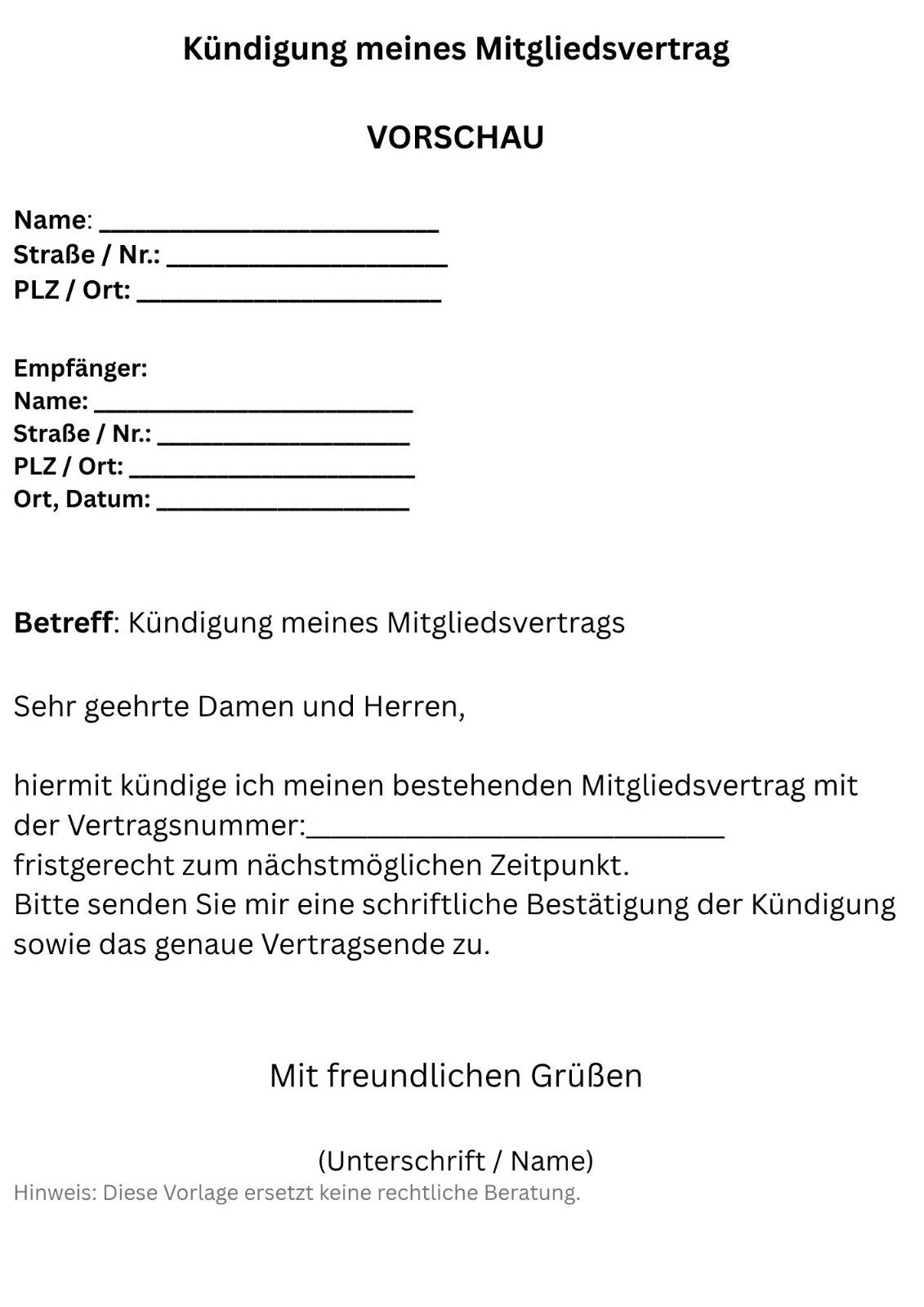 PDF Termination Membership Agreement – Professional Template for Instant Download